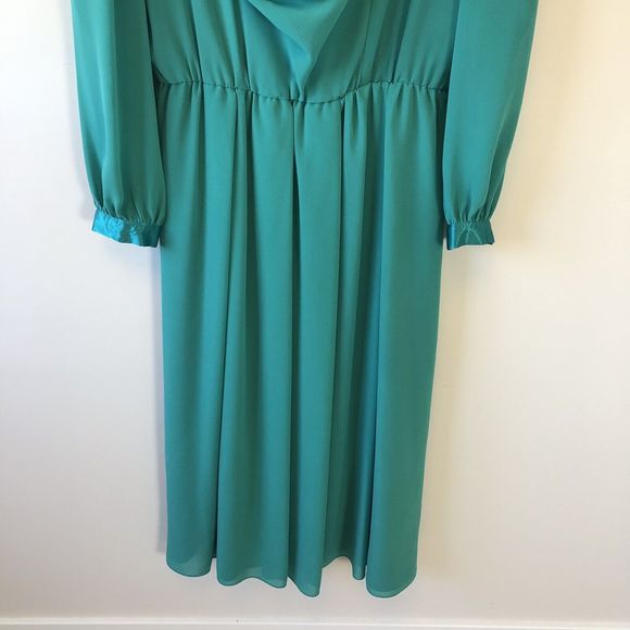 Vintage 1980's Ursula of Switzerland Chiffon Cocktail Dress Aqua Green Size 14 - Picture 4 of 14